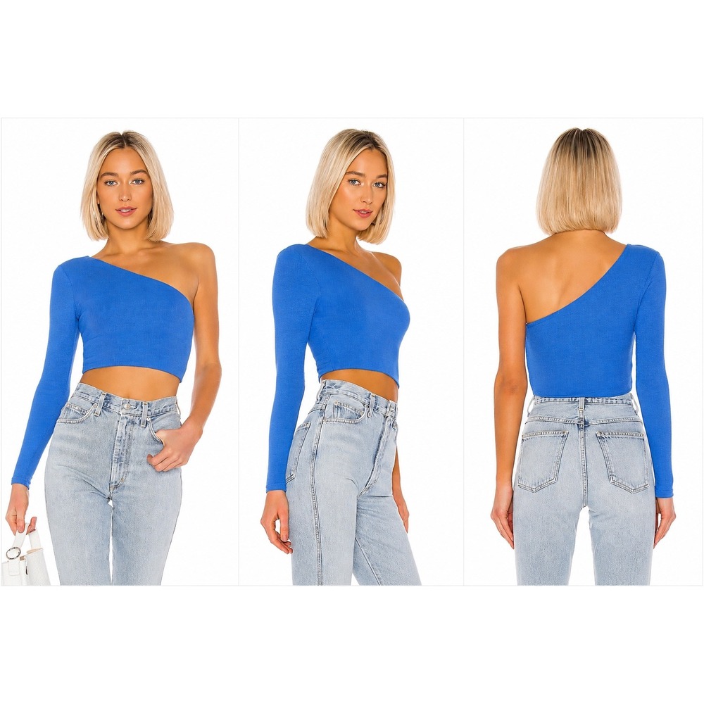 Superdown Karol Ribbed One Shoulder Crop Top Cobalt Blue XS